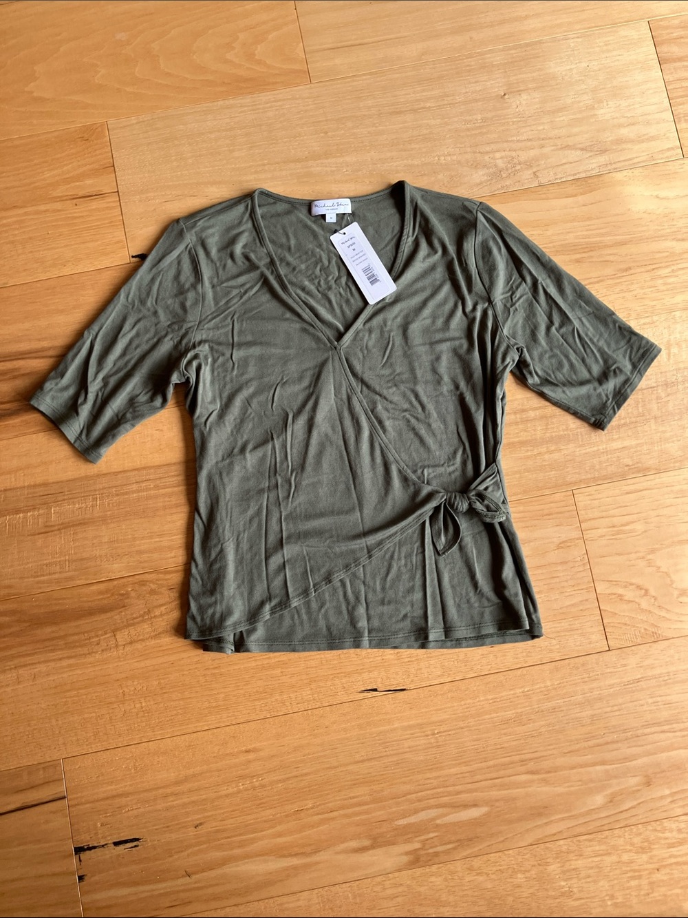 Michael Stars Olive Green V-Neck Faux Wrap Top, NWT